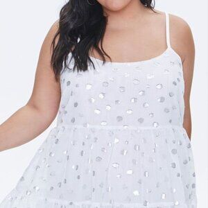 Forever 21, White and Metallic Silver Polka Dot Dress, XL
